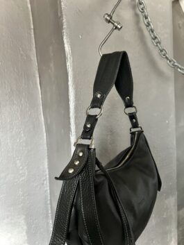 Vintage real leather shoulderbag with silver hardware black