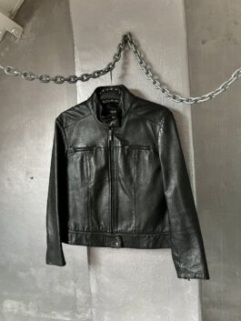 Vintage real leather motorcross racing jacket black