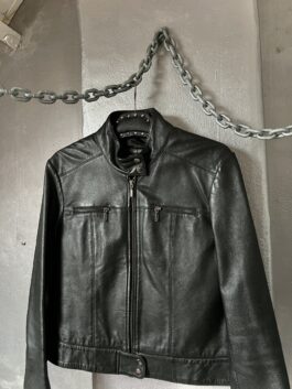 Vintage real leather motorcross racing jacket black