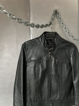 Vintage real leather motorcross racing jacket black