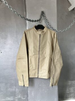 Vintage oversized real leather motorcross racing jacket beige