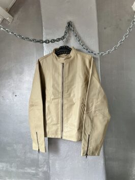 Vintage oversized real leather motorcross racing jacket beige