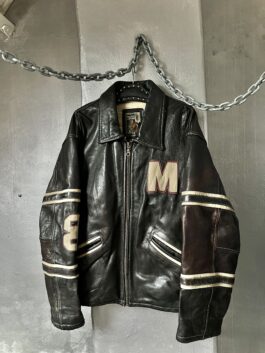 Vintage oversized real leather racing jacket washed black brown