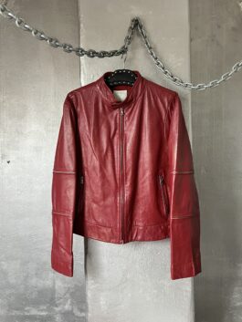 Vintage real leather racing jacket wine red