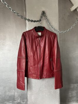 Vintage real leather racing jacket wine red