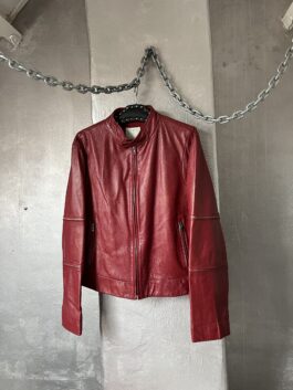 Vintage real leather racing jacket wine red