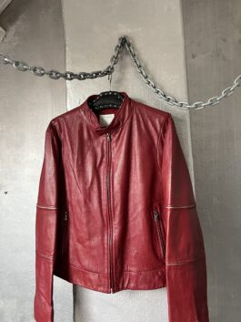 Vintage real leather racing jacket wine red