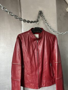 Vintage real leather racing jacket wine red