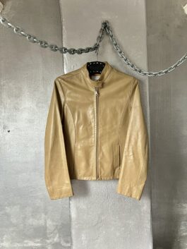 Vintage real leather racing jacket beige