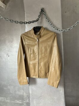 Vintage real leather racing jacket beige