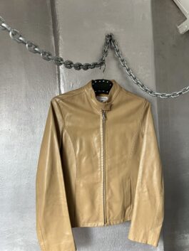 Vintage real leather racing jacket beige