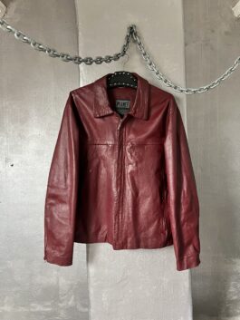 Vintage oversized real leather racing jacket wine red