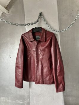 Vintage oversized real leather racing jacket wine red