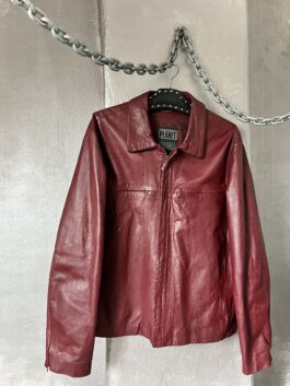 Vintage oversized real leather racing jacket wine red