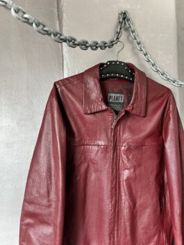 Vintage oversized real leather racing jacket wine red