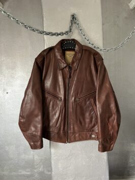 Vintage Chevignon oversized real leather bomber jacket brown