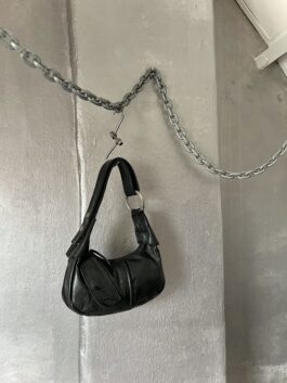 Vintage real leather shoulderbag with silver hardware black