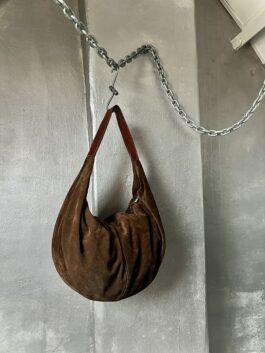 Vintage real leather large suede shoulderbag brown