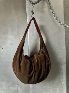 Vintage real leather large suede shoulderbag brown