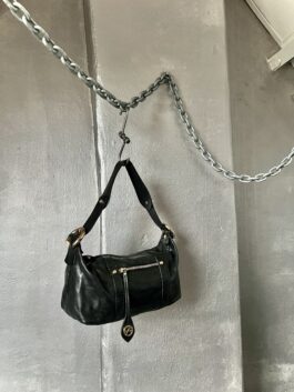 Vintage real leather handbag with gold hardware black