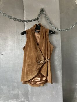 Vintage real leather suede gilet brown