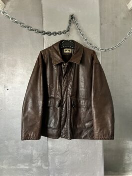 Vintage oversized real leather flying jacket chocolate brown