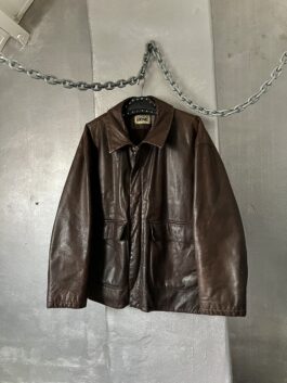 Vintage oversized real leather flying jacket chocolate brown