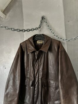 Vintage oversized real leather flying jacket chocolate brown