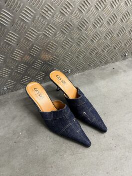 Vintage heeled mules dark denim