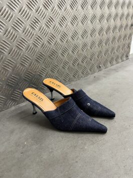 Vintage heeled mules dark denim