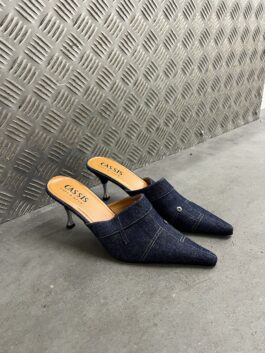 Vintage heeled mules dark denim