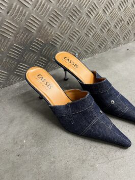 Vintage heeled mules dark denim