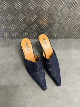 Vintage heeled mules dark denim