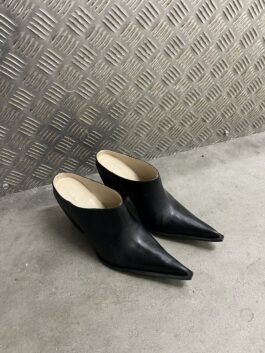 Vintage genuine leather heeled mules black