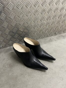 Vintage genuine leather heeled mules black