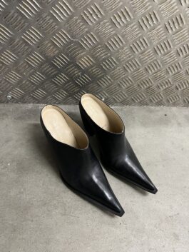 Vintage genuine leather heeled mules black