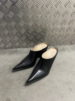 Vintage genuine leather heeled mules black