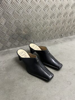 Vintage genuine leather heeled mules black