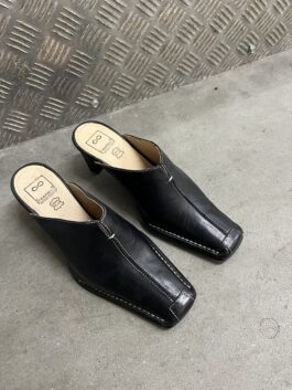 Vintage genuine leather heeled mules black