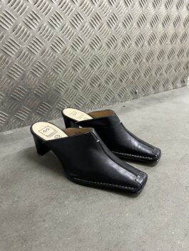 Vintage genuine leather heeled mules black