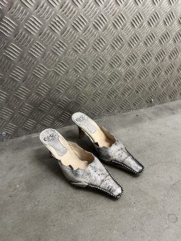 Vintage genuine leather heeled mules grey