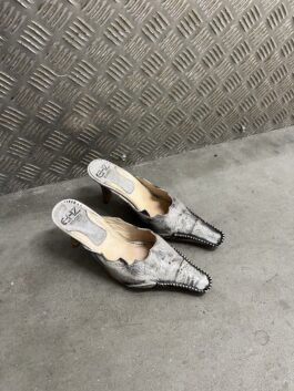 Vintage genuine leather heeled mules grey