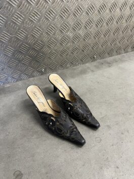 Vintage genuine leather heeled mules brown