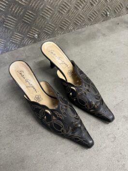 Vintage genuine leather heeled mules brown