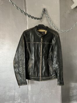 Vintage real leather motorcross racing jacket washed black