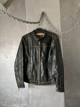 Vintage real leather motorcross racing jacket washed black