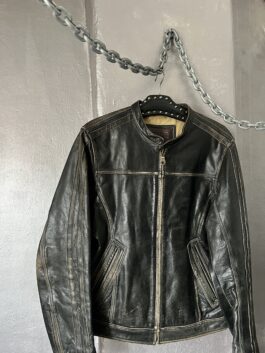 Vintage real leather motorcross racing jacket washed black