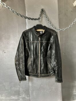 Vintage real leather motorcross racing jacket washed black