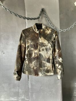 Vintage real leather racing jacket animal print brown beige