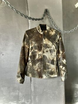 Vintage real leather racing jacket animal print brown beige